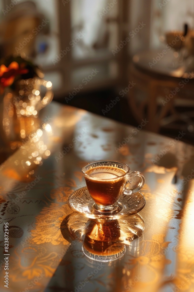 A cup of coffee on a table, suitable for various concepts A cup of coffee on a table, suitable for various concepts