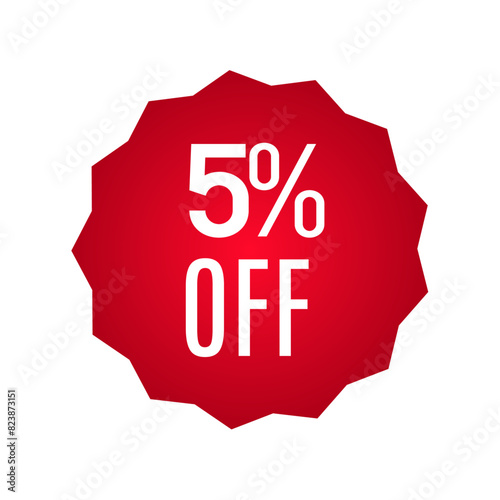 Red discount label, Red percent sign, Red discount label, Label 5% off