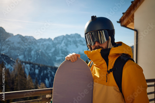 Portrait of a snowboarder photo