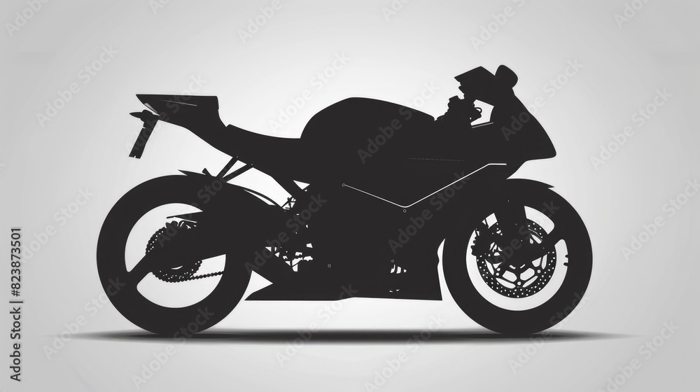 Black silhouette of a motorcycle on a plain white background. Suitable for various design projects