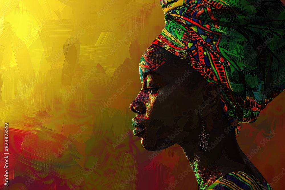 Fototapeta premium A woman wearing a stylish turban headpiece. Perfect for fashion and cultural themes