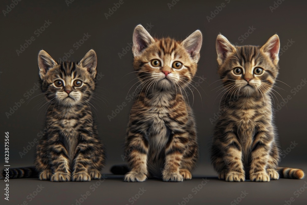 Three cute kittens sitting together on a table. Perfect for pet lovers or animal themed designs Three cute kittens sitting together on a table. Perfect for pet lovers or animal themed designs