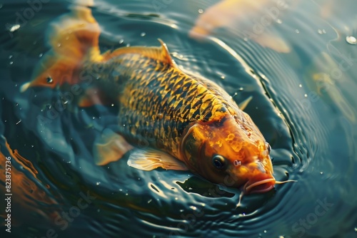 A close-up shot of a fish swimming in water. Suitable for aquatic themes