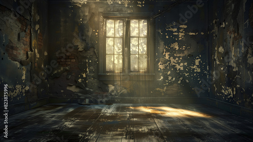 Abandoned Room With Window and Peeling Paint photo