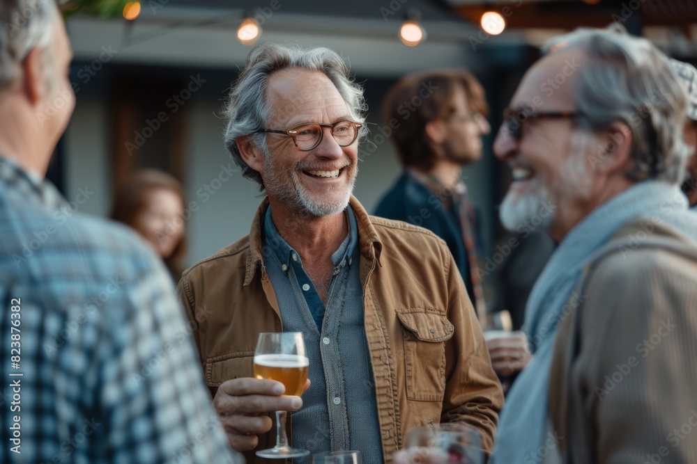 happy senior man with glasses of beer at bar or pub with friends happy senior man with glasses of beer at bar or pub with friends