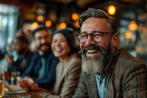 Friendly informal business meeting  business people laughing together