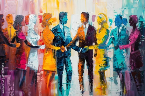 business people shaking hands partnership and teamwork concept oil painting