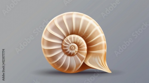 Close-up of a shell on a neutral gray background. Suitable for various design projects