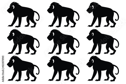 Set of baboon black silhouette vector on white background