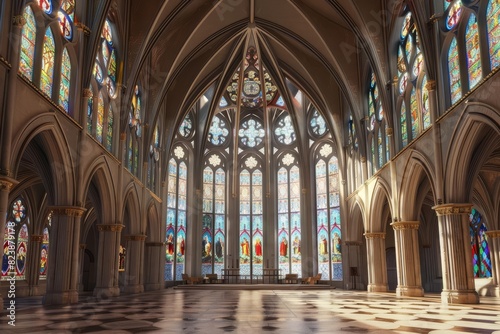Frame mockup  a majestic Gothic cathedral interior with soaring arches and intricate stained glass windows  inspiring awe and reverence