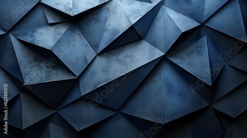 An intricate arrangement of blue triangular geometric shapes creating a dynamic and abstract 3D pattern
