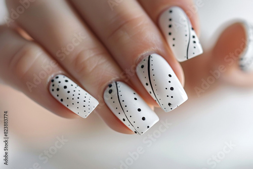 Women hand nail paint, white nail polish 
