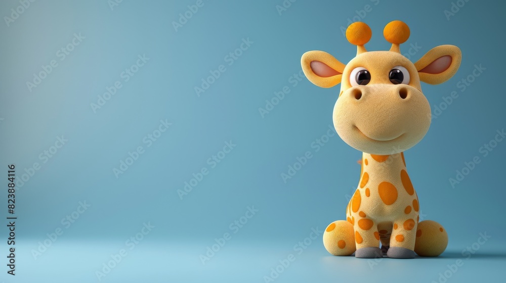 3d close up Portrait of Cute Cartoon funny giraffe Character with Space for Copy on isolated light blue background 3d close up Portrait of Cute Cartoon funny giraffe Character with Space for Copy on isolated light blue background