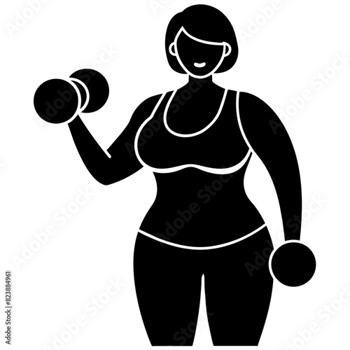 a beautiful plus-size woman with a short hairstyle working out in a gymnasium (15)