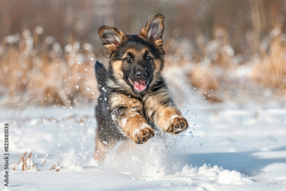 Active dog enjoying winter outdoors. Perfect for pet and winter-themed projects