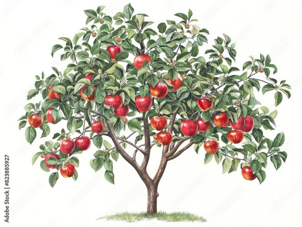 apple tree view, white background