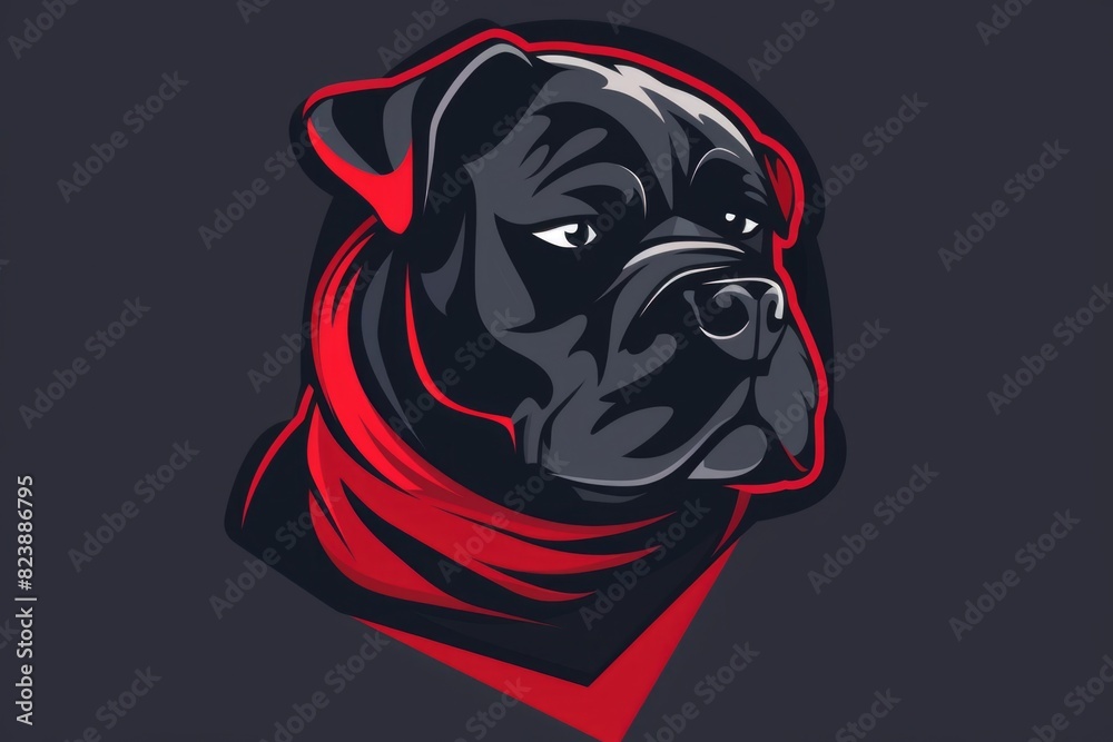 A black dog wearing a red bandanna around its neck. Suitable for pet-related designs
