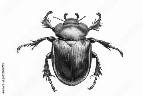 Detailed black and white drawing of a beetle. Suitable for educational materials or nature-themed designs
