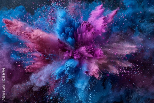 A high-speed photograph of colored powder explosions, capturing the energy and vibrancy of the moment."
