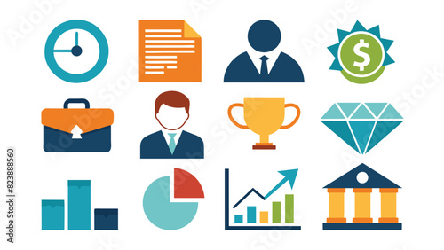 Business and Financial Management Flat Icons Set