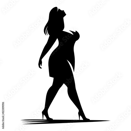 Silhouette of curvy woman looking up. Vector illustration
