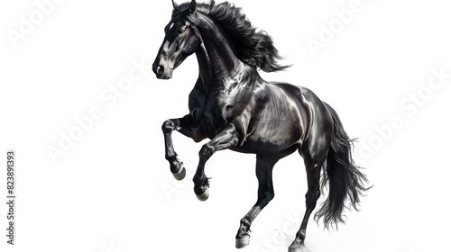 A black horse galloping on its hind legs. Suitable for equestrian themes