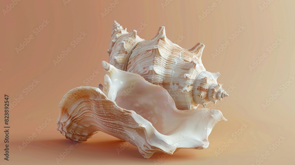 Close up of a shell on a table, perfect for beach-themed designs Close up of a shell on a table, perfect for beach-themed designs