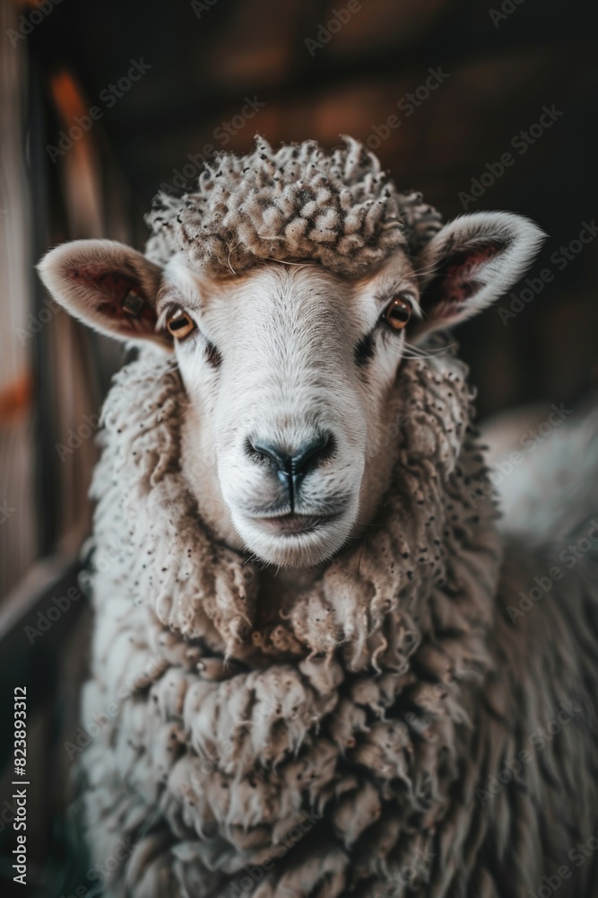 Close-up of sheep looking directly at camera. Suitable for agriculture or animal themes Close-up of sheep looking directly at camera. Suitable for agriculture or animal themes