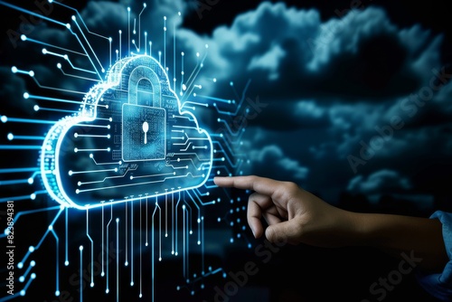 Cyber security with digital cloud technology for secure online data protection and IT safety photo