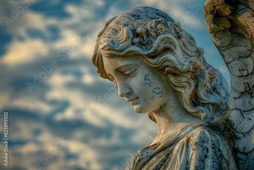 Close up of an angel statue, suitable for religious or memorial concepts
