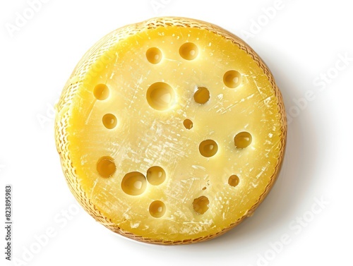 round swiss cheese on white background