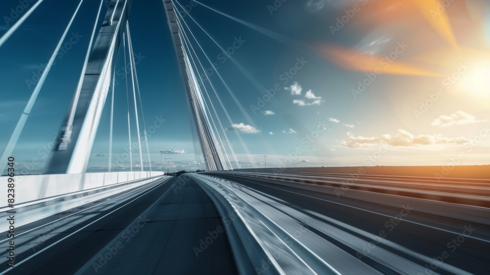 Modern bridge with motion blur and sun flare. Modern bridge with motion blur and sun flare.