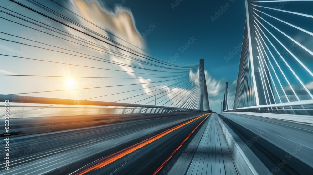 Modern bridge with motion blur and sun flare. Modern bridge with motion blur and sun flare.