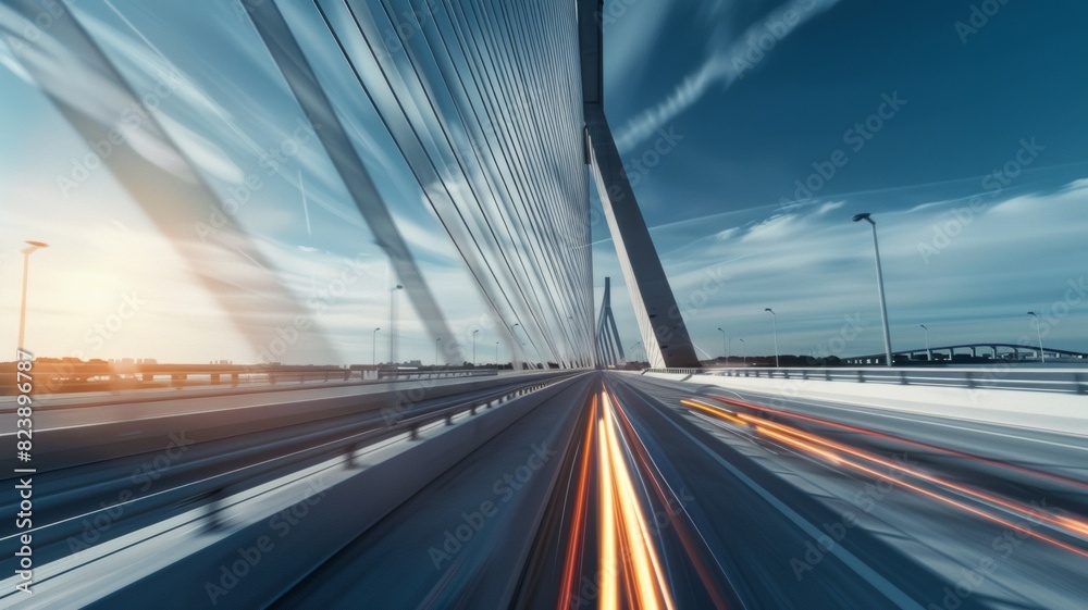Obraz premium Modern bridge with motion blur and sun flare.