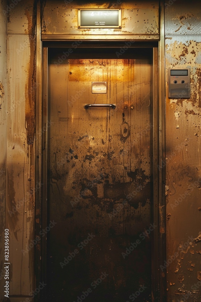 Metal door with a light above it. Suitable for industrial or security concepts Metal door with a light above it. Suitable for industrial or security concepts