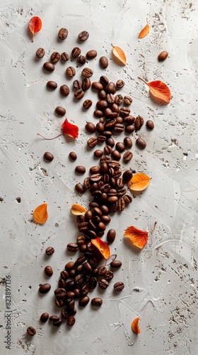 Coffee Beans and Leaves on White Surface