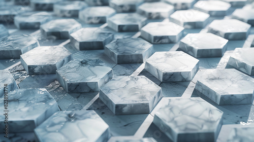 The image is a close up of a white marble floor with a pattern of squares
