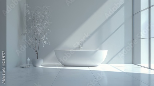 White Bathroom With Tub and Plant