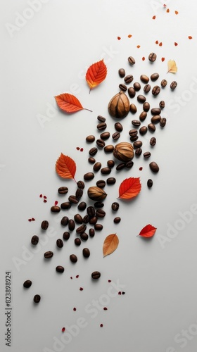 Coffee Beans and Leaves on White Surface