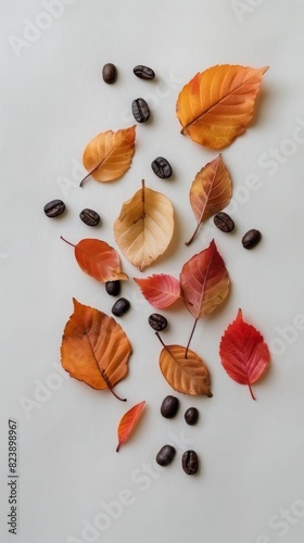 Coffee Beans and Leaves on White Surface
