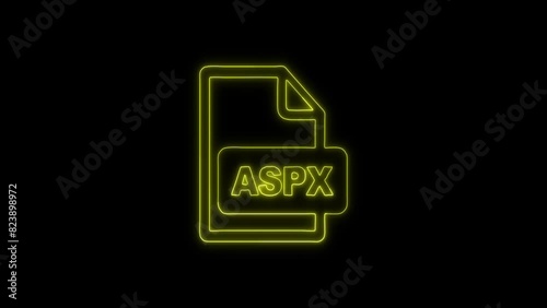 Neon Glowing ASPX File Icon and Symbol Animation on Black Background photo