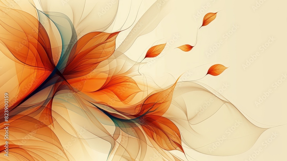 Fototapeta premium Autumn abstract background with organic lines and textures, soft earthy tones, (close up, focus on), white background, ethereal, Overlay, nature-inspired design backdrop