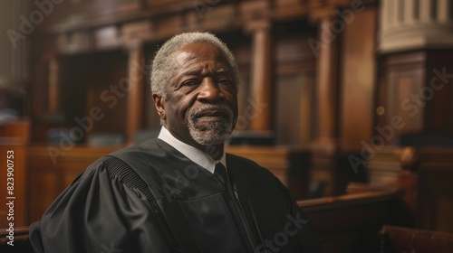 The picture of the african american judge is working inside the court in the morning day to conducts the trials, the judge require skill like the legal knowledge, empathy, fairness, justice. AIG43. © Summit Art Creations