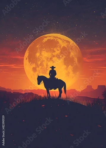 Lone cowboy riding during midnight © Agustn