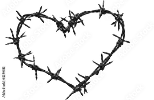 barbed wire heart grunge halftone collage design element