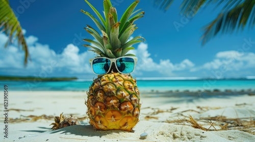 Tropical Chic  Pineapple Lounging in Sunglasses on Sunny Beach