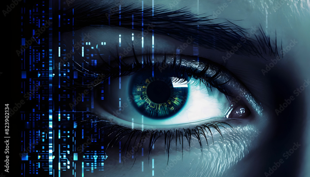 Close up of eye with binary code Close up of eye with binary code