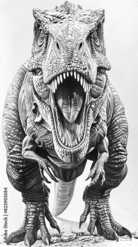 Fototapeta premium Menacing T-Rex: Hyper-Detailed Schematic Sketch