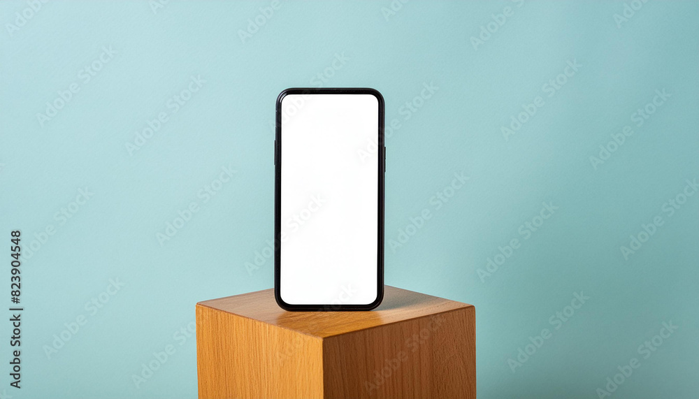Mobile phone on cube podium for display of app - Mockup Mobile phone on cube podium for display of app - Mockup