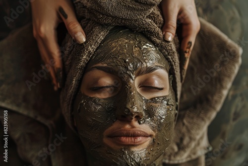 Full Body Mud Wrap Treatment Relaxation in Spa for Skin Rejuvenation and Stress Relief photo